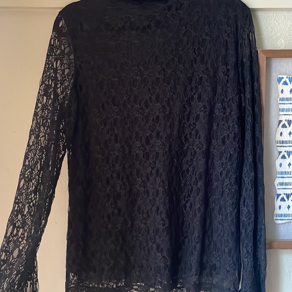 Vintage black lace button down shirt with sheer lace sleeves from Lauren Scott - Picture 7 of 8